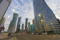 Futuristic modern skyscrapers at twilight in Doha, Qatar