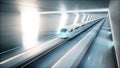 Futuristic modern train, monorail fast driving in sci fi tunnel, coridor. Concept of future. 3d rendering. Royalty Free Stock Photo