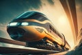 futuristic modern train, monorail fast driving in sci fi tunnel, coridor. Concept of future Royalty Free Stock Photo