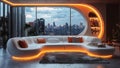 futuristic modular sofa with led accents in sci-fi penthouse