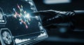 Futuristic Molecular Analysis: A Researcher\'s Touch on Advanced Interface Screen Royalty Free Stock Photo