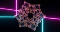 Futuristic molecular lattice under vibrant neon beams Royalty Free Stock Photo