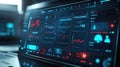 Futuristic monitor displaying data visualization dashboard and analytics Royalty Free Stock Photo