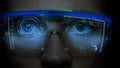 Futuristic monitor on face with code and information hologram. Eye hud animation. Future concept Royalty Free Stock Photo