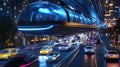 Futuristic monorail above autonomous traffic flow . Royalty Free Stock Photo