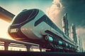 the futuristic monorail train zooms along its elevated track, a symbol of progress and innovation in the bustling city. Generative