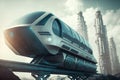 the futuristic monorail train zooms along its elevated track, a symbol of progress and innovation in the bustling city. Generative