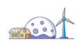 Futuristic Moon Base Wind Power, Space Colonization Tech, vector design Generative AI Royalty Free Stock Photo