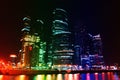 Futuristic Moscow city neon skyscrapers at night background Royalty Free Stock Photo