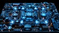 Futuristic Motherboard Technology, Cyberpunk System Board Circuitry, AI Hardware Royalty Free Stock Photo