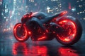 Futuristic motorcycle red on the left. Generative AI Royalty Free Stock Photo