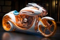 Futuristic motorcycle, travel concept transport, road, freedom and relaxation. AI generative