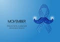 Futuristic Movember -prostate cancer awareness month with glowing low polygonal ribbon and mustaches