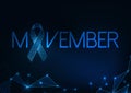 Futuristic Movember -prostate cancer awareness month web banner with glowing low polygonal ribbon.