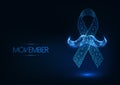 Futuristic Movember -prostate cancer awareness month web banner with olygonal ribbon and mustaches.