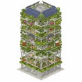 Futuristic multi-level building with diverse greenery and gardens on each floor, Royalty Free Stock Photo