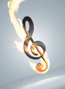 Futuristic music note in flame