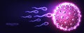 Futuristic natural fertilization concept with glowing low polygonal human sperm and egg cells Royalty Free Stock Photo