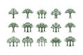 Futuristic Nature Logo Set: Simple Symbolic Icons of Modern Trees