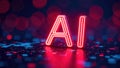 Futuristic neon ai sign with red and blue digital bokeh background Royalty Free Stock Photo