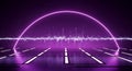 Futuristic Neon Archway with Abstract Sound Wave Visualization Royalty Free Stock Photo