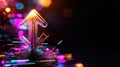 Futuristic Neon Arrow Symbol on Abstract Digital Background Reflecting Vibrant Technology Trends