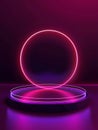 A futuristic neon background glows behind a cutting-edge 3D neon phone stand. Laser-driven platform. Modern illustration Royalty Free Stock Photo