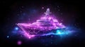 Futuristic neon battleship with holographic glow in deep space Royalty Free Stock Photo