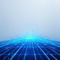 Futuristic Digital Landscape Concept Glowing Blue Light Grid Lines - Abstract Technology Background Royalty Free Stock Photo