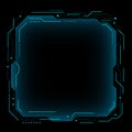 Futuristic neon blue HUD frame and digital UI interface elements on black background for sci fi gaming overlay and high tech Royalty Free Stock Photo