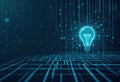 Futuristic Glowing Light Bulb Binary Code Dark Blue Background - Digital Innovation Technology Royalty Free Stock Photo