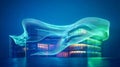 Futuristic neon building with colorful wave-like structure in night setting Royalty Free Stock Photo