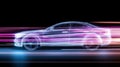 Futuristic neon car speeding on a night road with motion blur effect Royalty Free Stock Photo