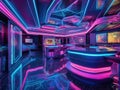 Futuristic neon casino with holographic slot machines