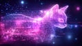 Futuristic neon cat hologram in digital space Royalty Free Stock Photo