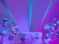 Futuristic neon catwalk with flowers in the metaverse. 3D Render