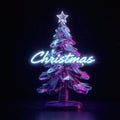 Futuristic Neon Christmas Tree with Glowing \'Christmas\' Sign Royalty Free Stock Photo