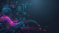 Futuristic Neon Circuitry with Flowing Data Stream