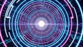 Futuristic Neon Circular Tunnel with Binary Code and Light Streaks abstract background Royalty Free Stock Photo