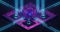 Futuristic neon citadel structure isometric view Royalty Free Stock Photo