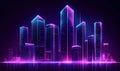 Futuristic neon city skyline with glowing skyscrapers and vibrant colors at night, showcasing modern architecture and Royalty Free Stock Photo