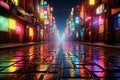 Futuristic neon city. vibrant glowing lines and shapes in a night-time urban cityscape