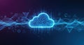 Futuristic neon cloud computing concept with digital data flow and abstract network connections Royalty Free Stock Photo