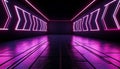 Futuristic neon corridor, bright blue wall, empty stage generated by AI Royalty Free Stock Photo