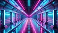 Futuristic neon corridor a vibrant passageway with glowing lights and reflective surfaces. Generative AI Royalty Free Stock Photo