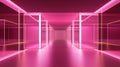 Futuristic neon corridor with vibrant pink glow and reflective surfaces Royalty Free Stock Photo