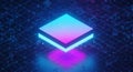 Futuristic neon cube floating in abstract digital network background Royalty Free Stock Photo
