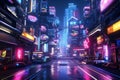 Futuristic Neon Cyberpunk Cityscape. Night City in Neon Lights