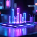 Futuristic Neon Data Visualization Graph on a Desk Royalty Free Stock Photo