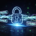 Futuristic Neon Digital Padlock Representing Cybersecurity and Data Encryption Royalty Free Stock Photo